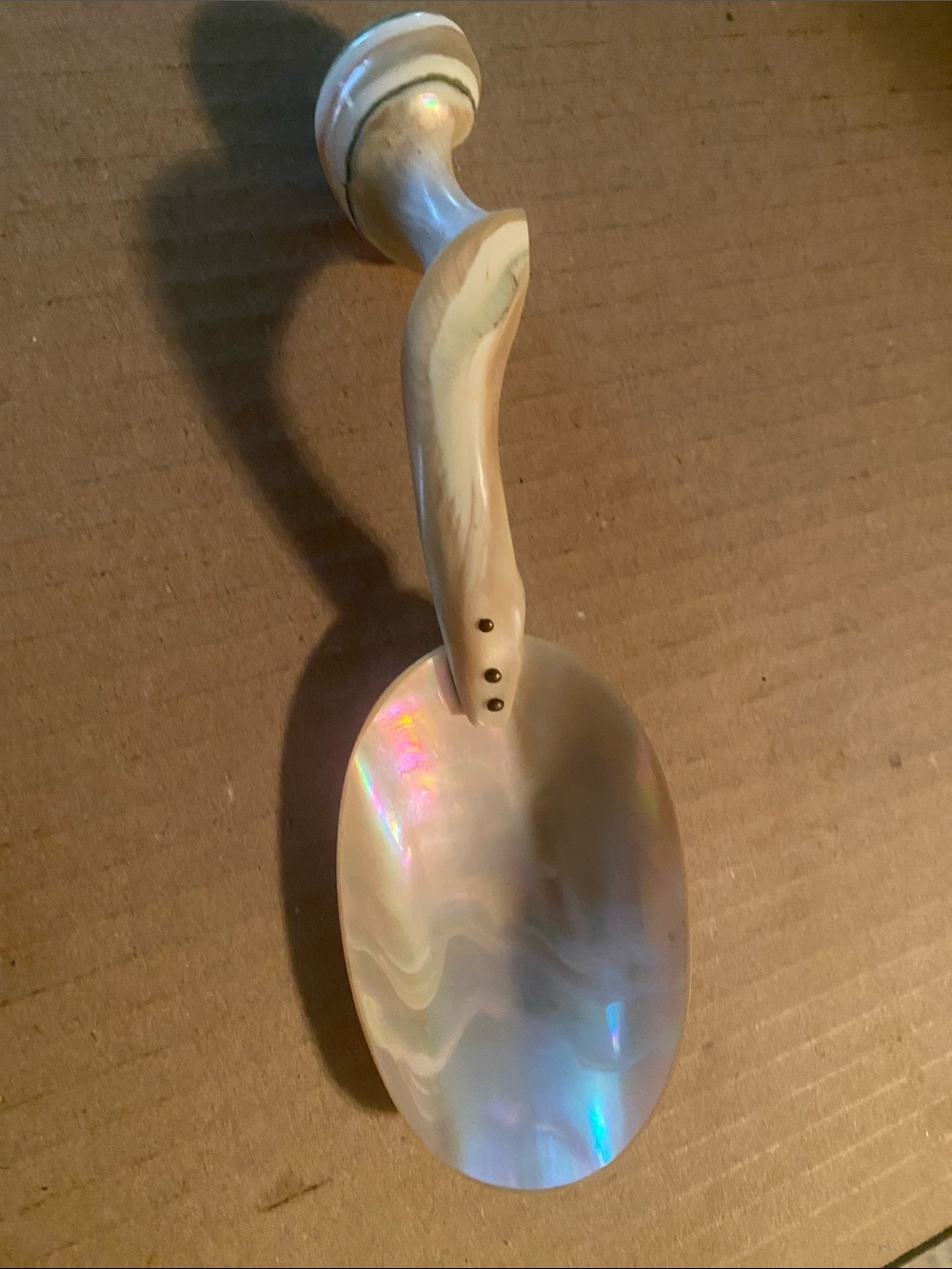 Vintage Mother Of Pearl Whelk Shell Handle Serving Spoon